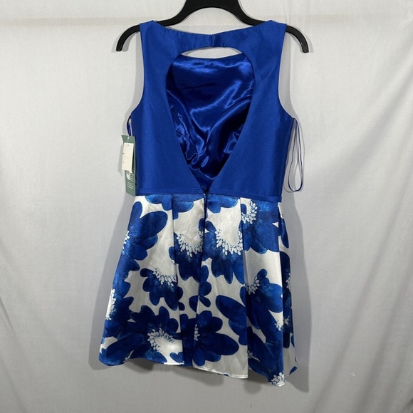 NEW $220 Glamour by Terani Couture [ 8 ] Floral Open Back Mini‎ Dress Blue - Picture 9 of 15